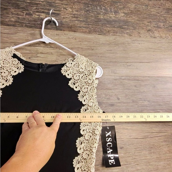 Xscape Black Midi Dress with Elegant Cream Lace - Picture 3 of 10